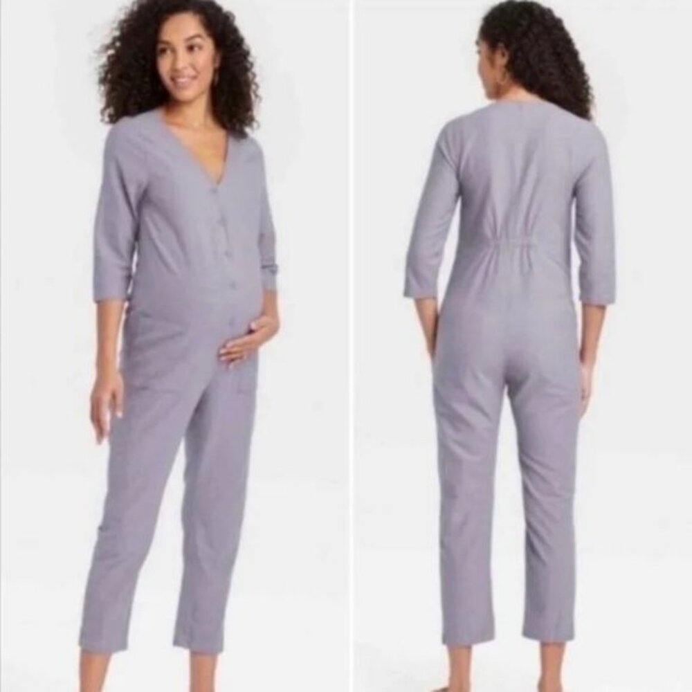 New The Nines By Hatch Maternity Jumper Pants Purple Small Designer